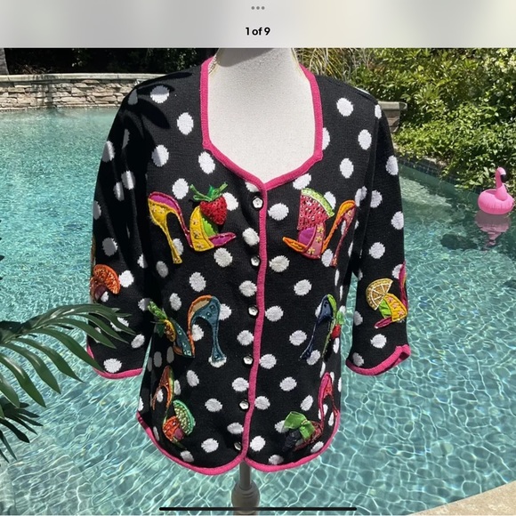 Design Options Phillip Jane Gordon Sz M Fruit 🍉 High heel Beaded Sweater - Picture 1 of 7